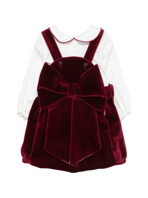La Stupenderia bow-detail velvet dungaree set