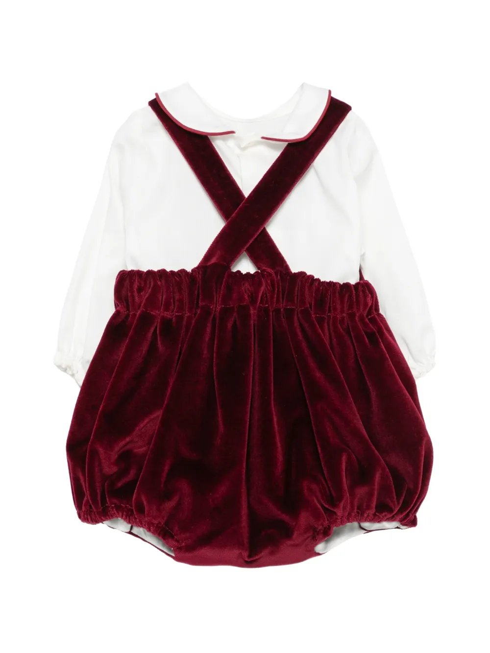 La Stupenderia bow-detail velvet dungaree set Rood