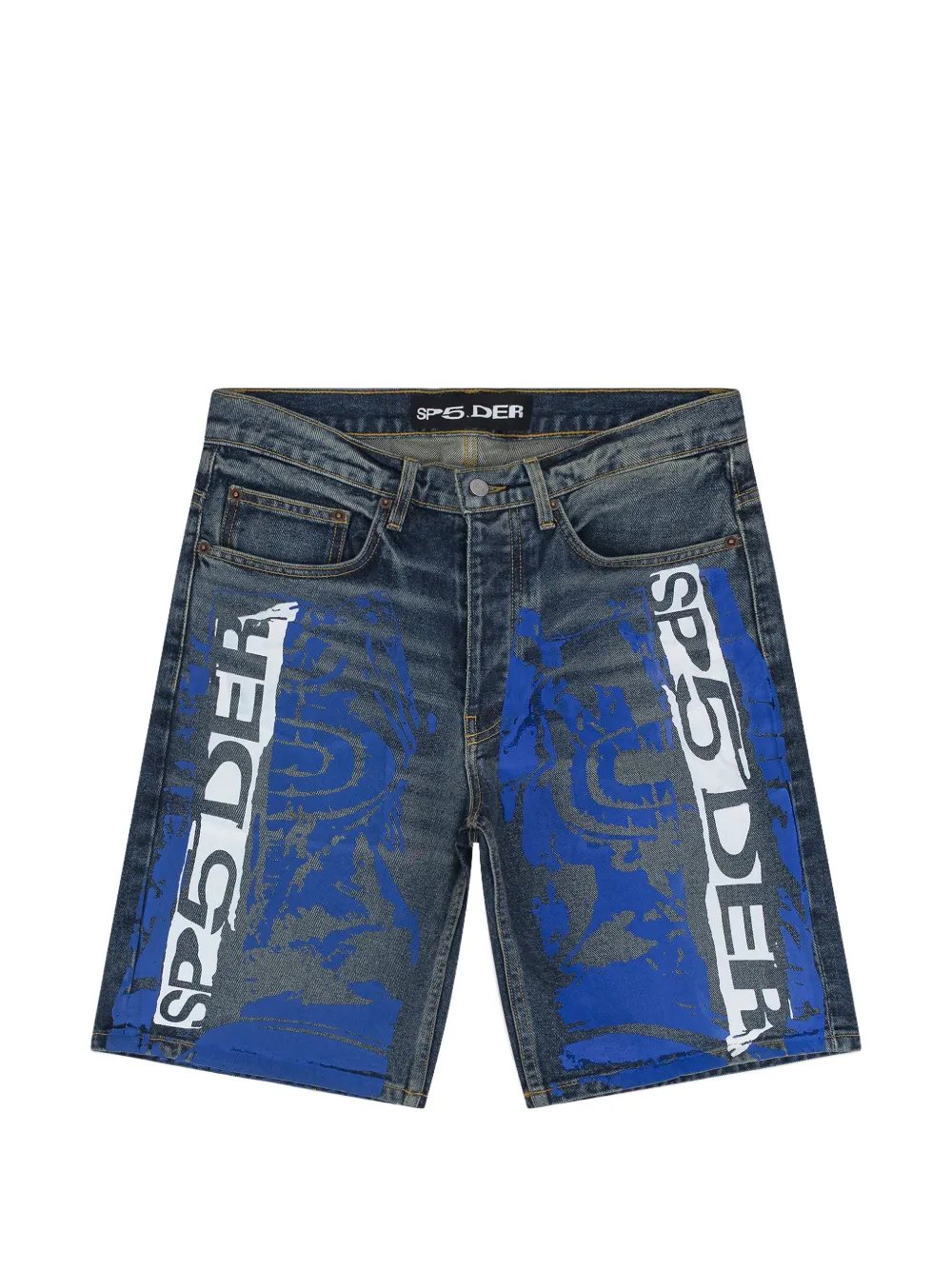 SP5DER logo-print denim shorts - Blu