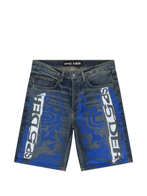 SP5DER logo-print denim shorts