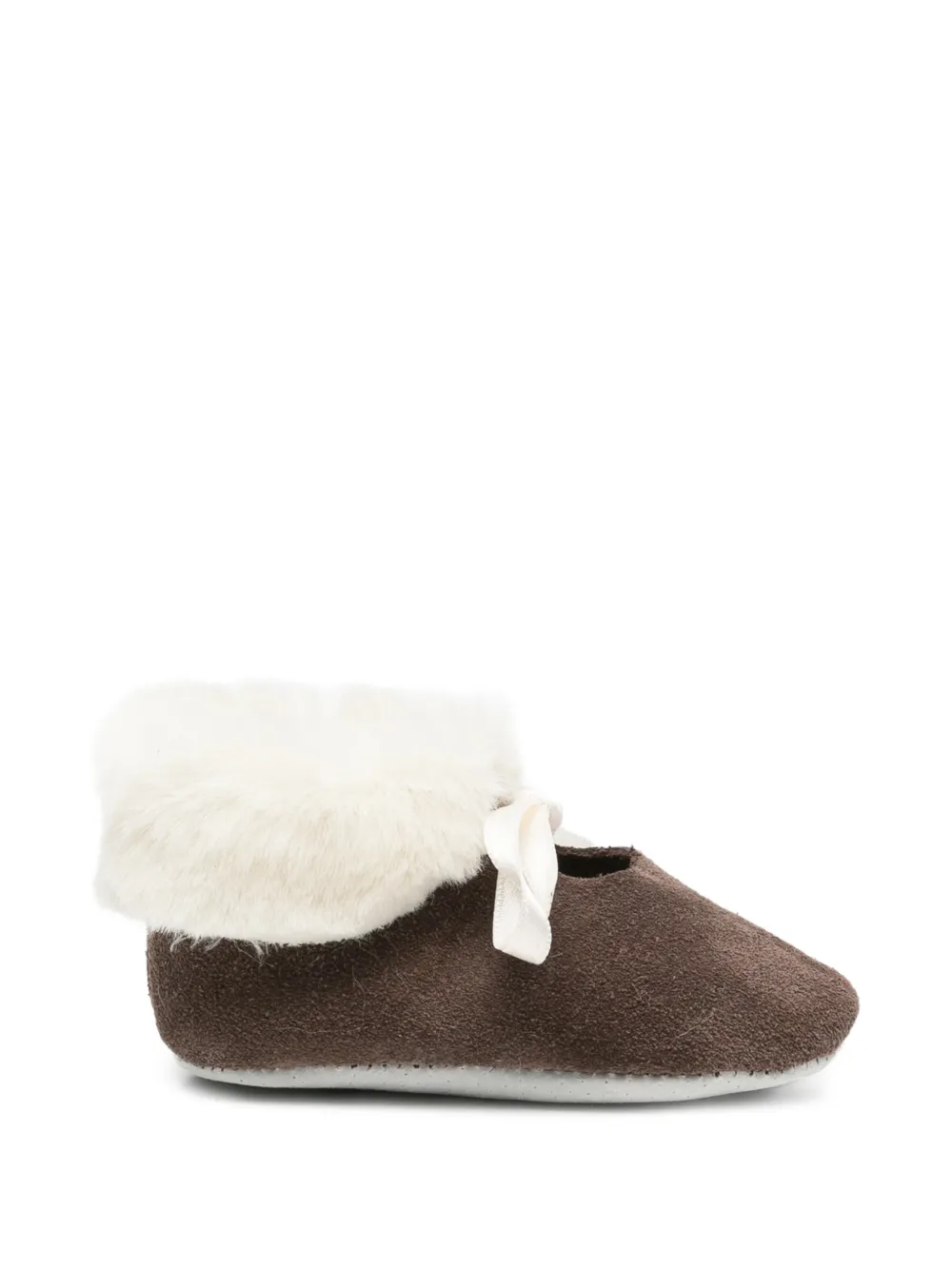Tartine Et Chocolat faux-fur trim bow-detail crib shoes - Marrone