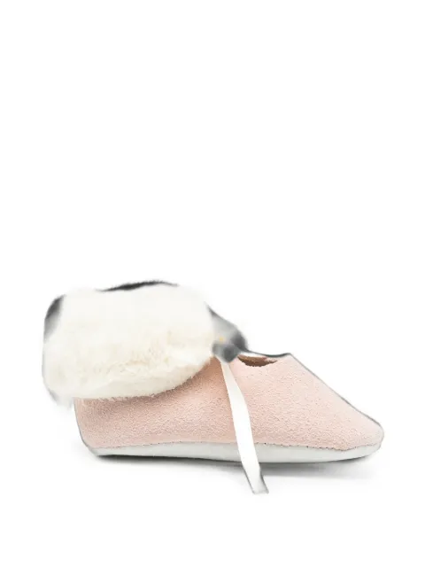 Tartine Et Chocolat faux-fur trim bow-detail crib shoes