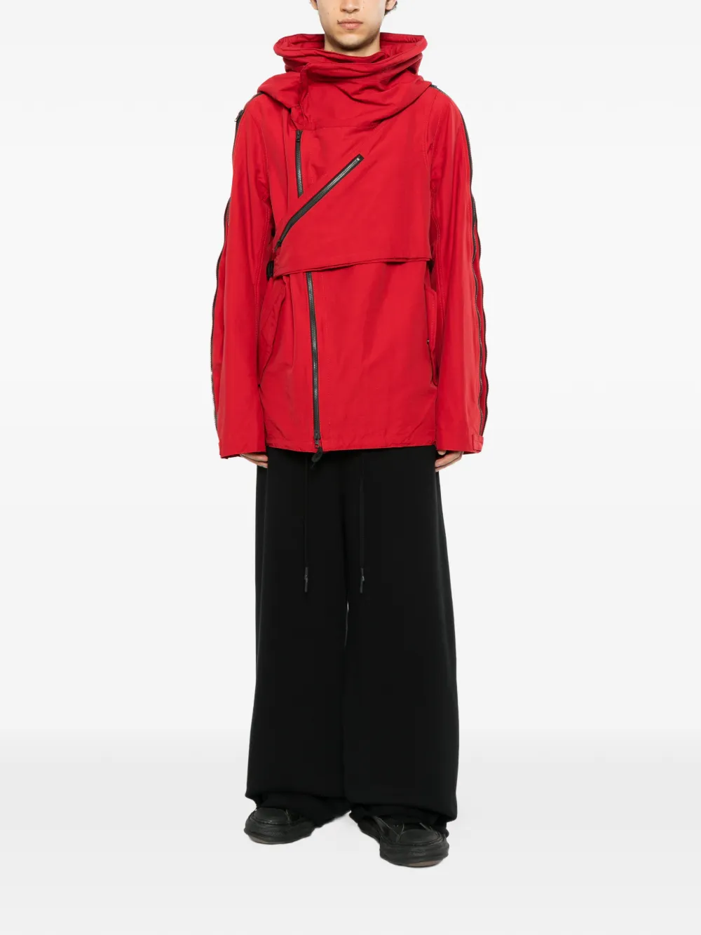 Nude:Masahiko Maruyama muti-zip short military hooded jacket Rood
