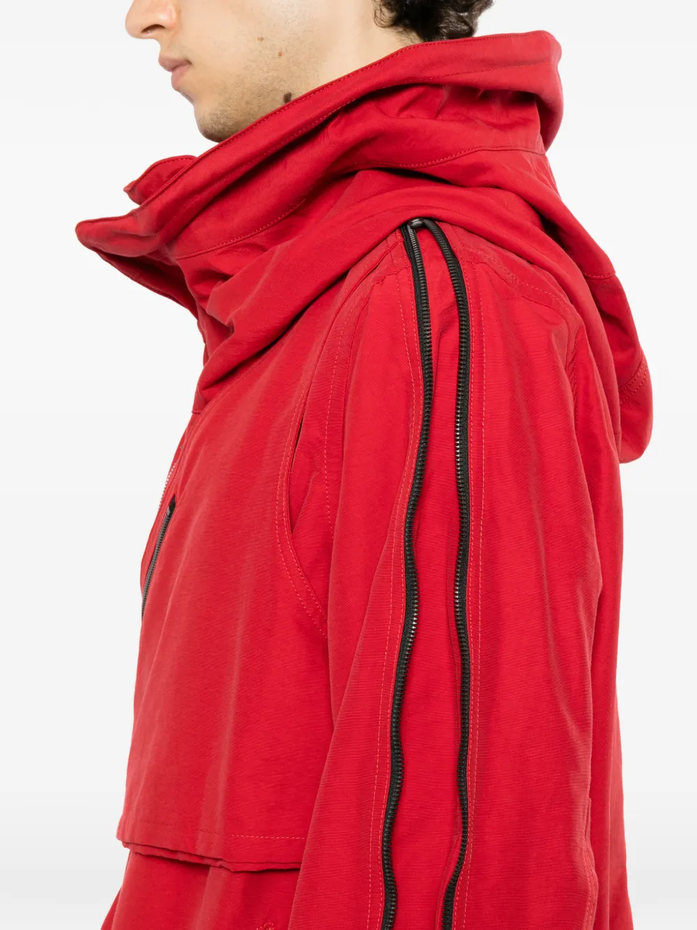Nude:Masahiko Maruyama muti-zip short military hooded jacket Rood
