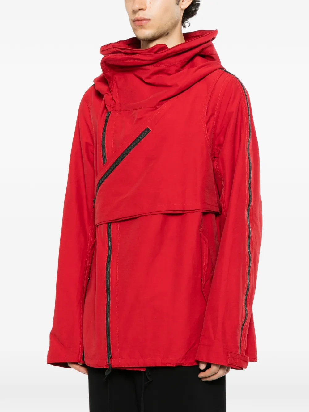Nude:Masahiko Maruyama muti-zip short military hooded jacket Rood