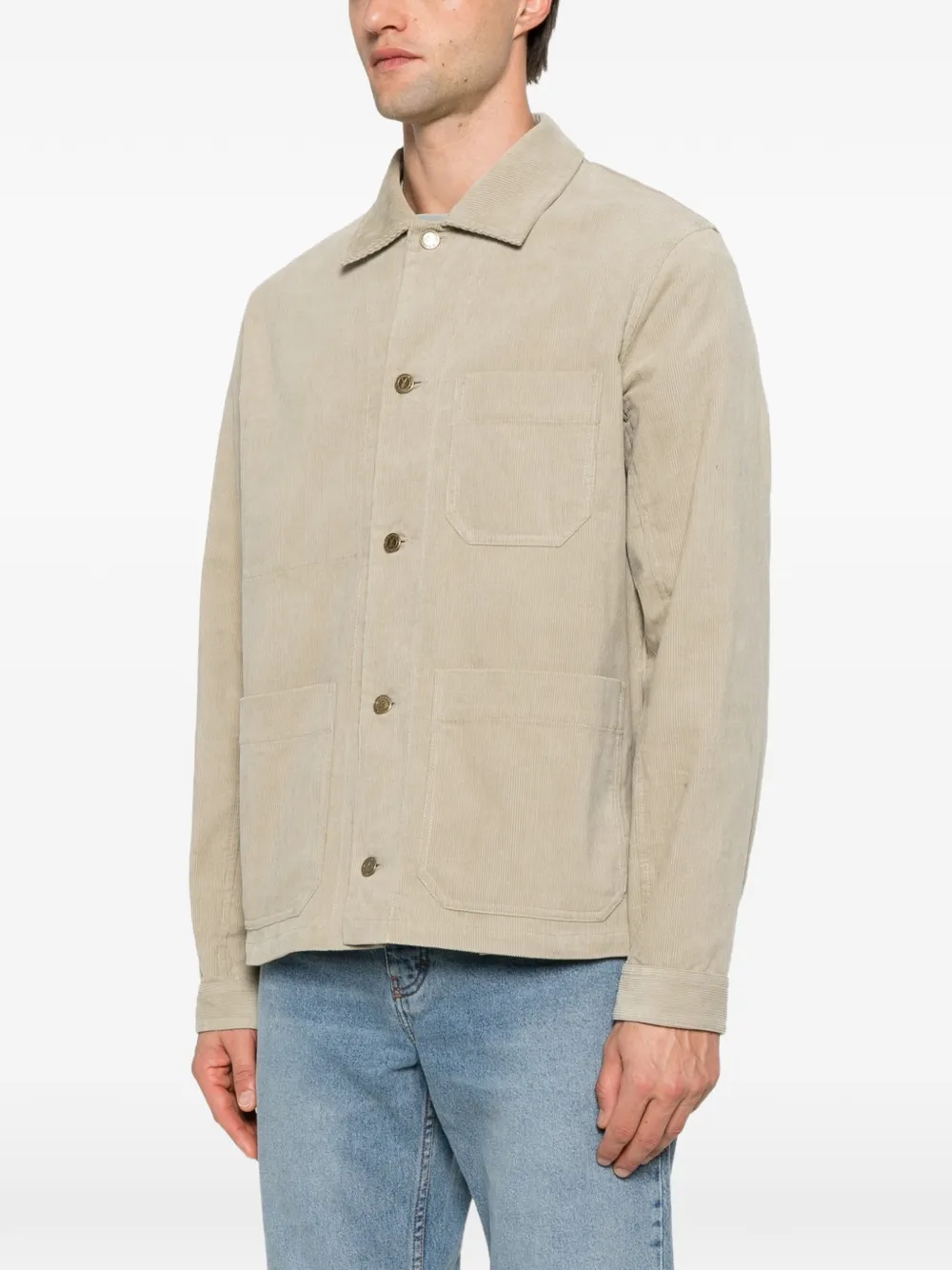 A.P.C. Rodney ribfluwelen shirtjack met opgestikte zak Beige
