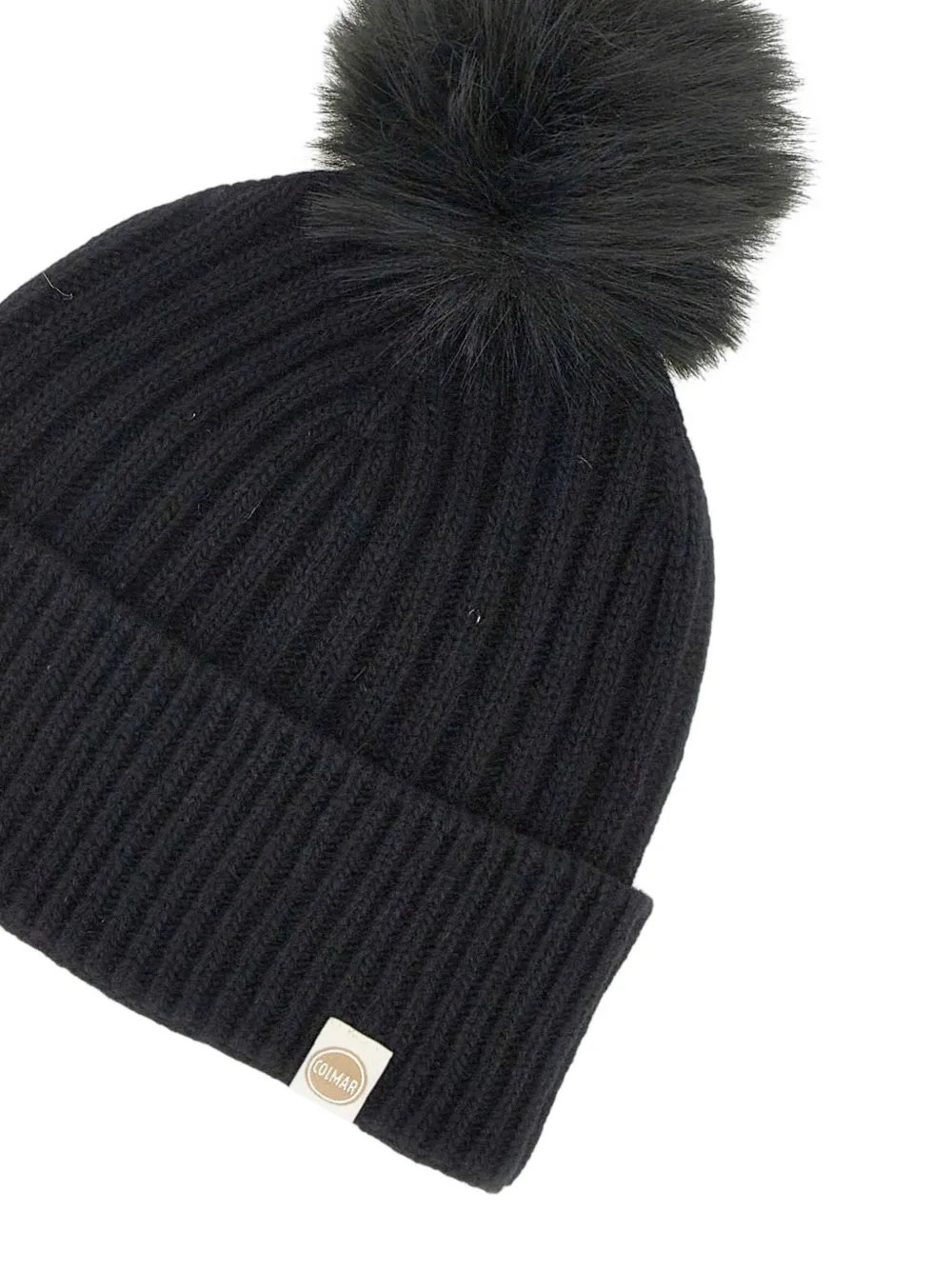 Colmar Geribbelde muts met pompon Zwart