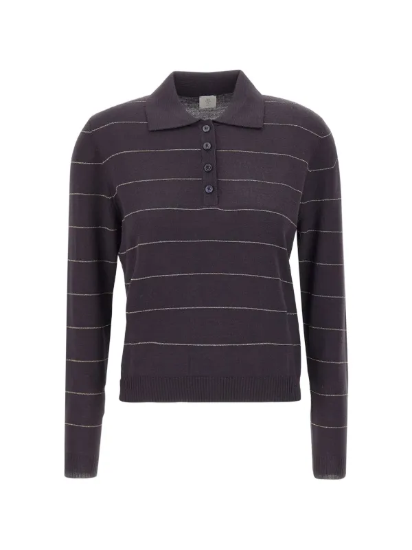 Eleventy Striped Wool Polo Shirt in Grey