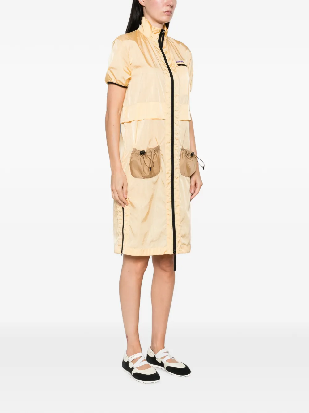Marni zip-up drawstring-pocket dress Geel