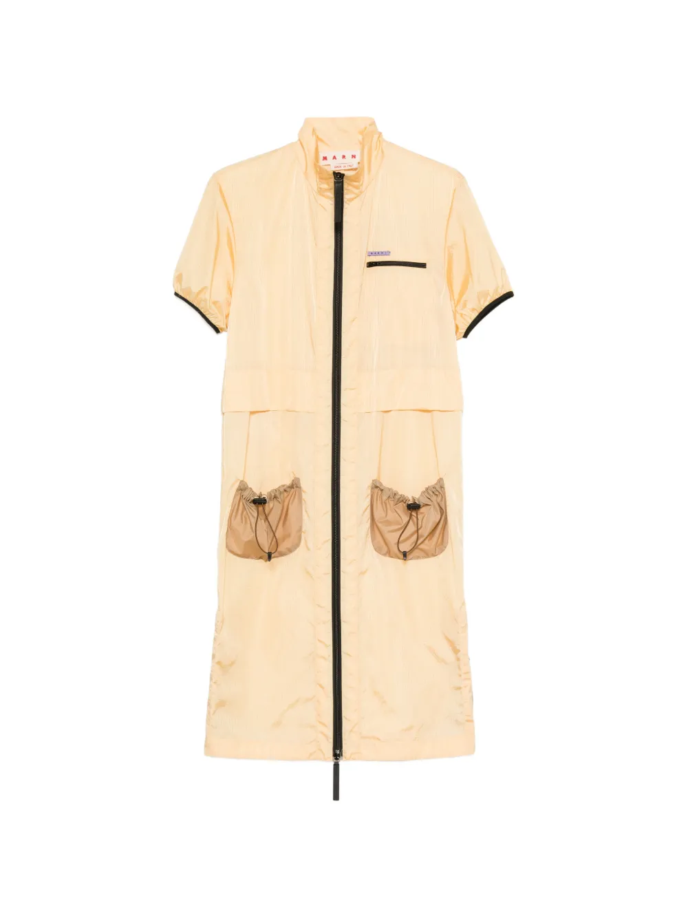 Marni zip-up drawstring-pocket dress Geel