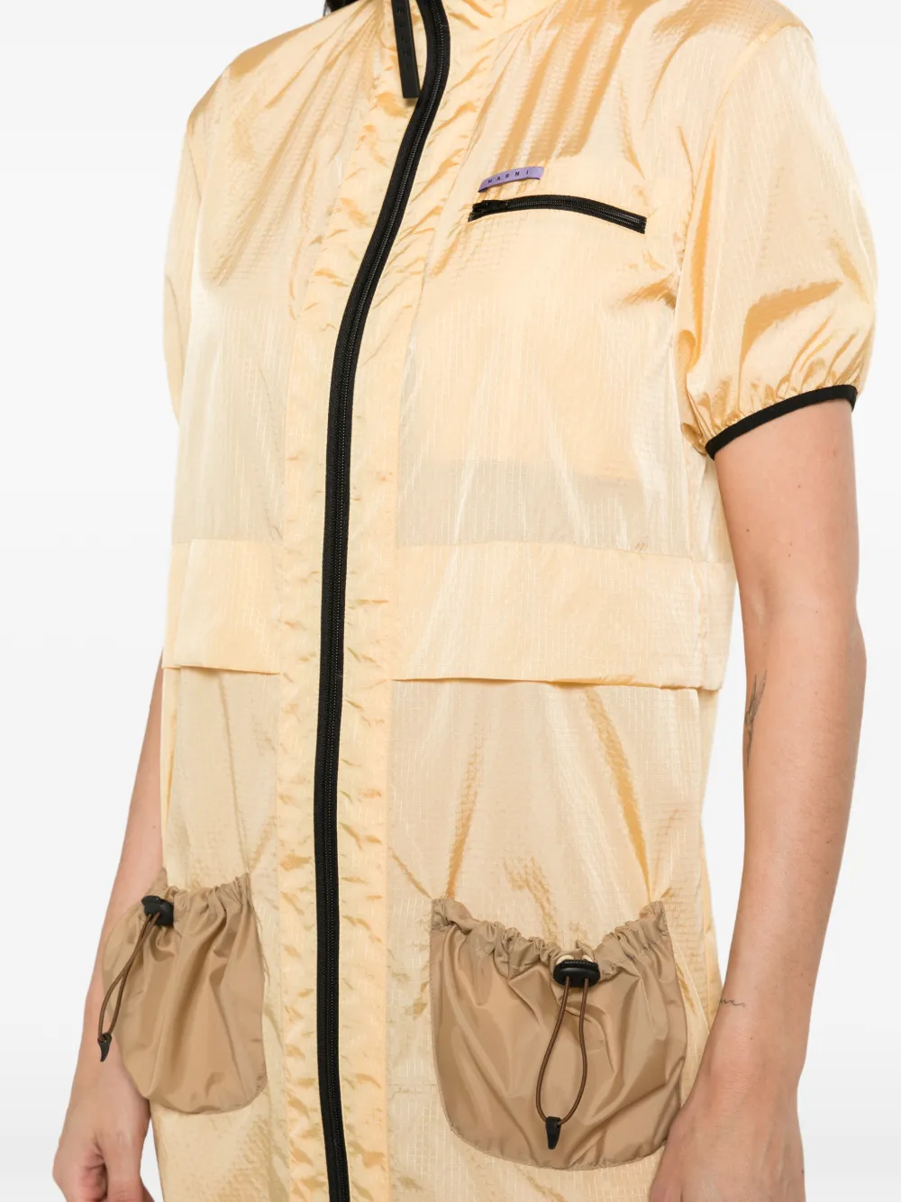 Marni zip-up drawstring-pocket dress Geel
