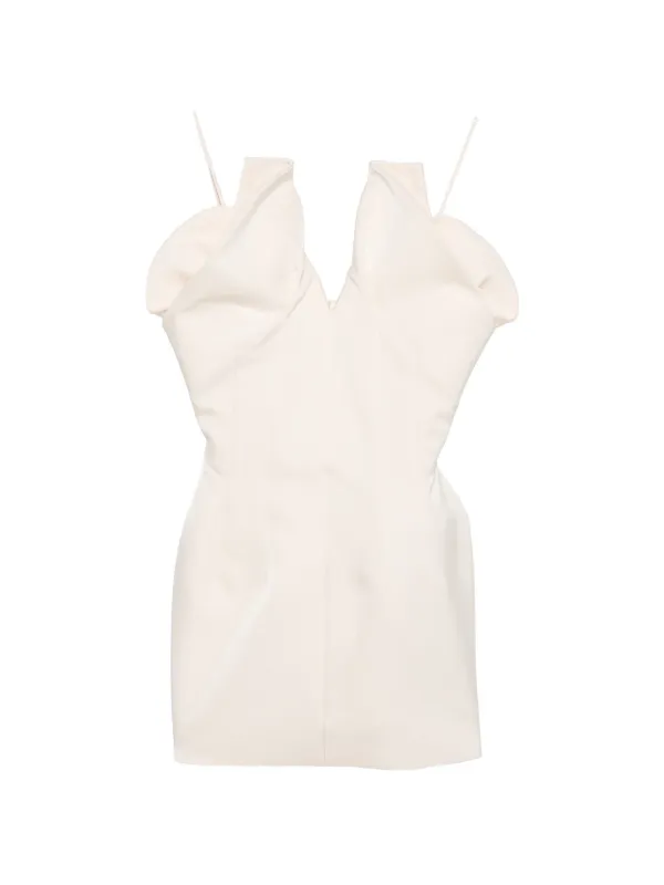Magda Butrym Sculptural V-neck Dress in Neutrals