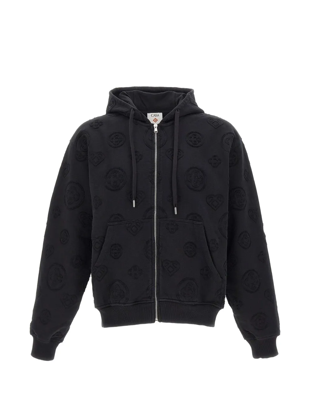 Casablanca Monogram Zip-up Hoodie In Black
