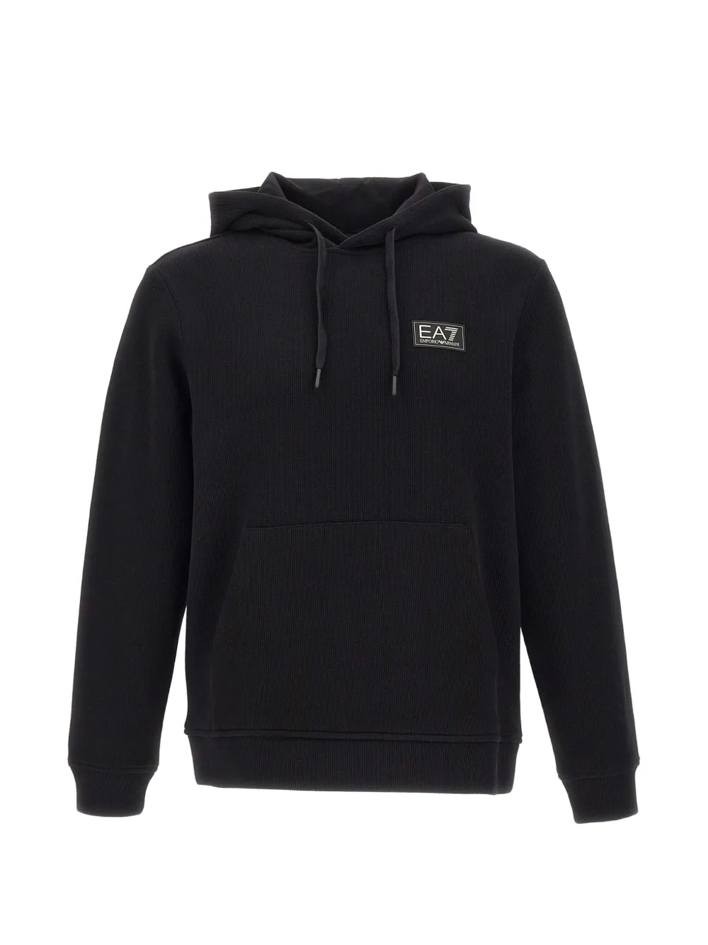 Ea7 Emporio Armani ribbed logo-patch hoodie - Nero