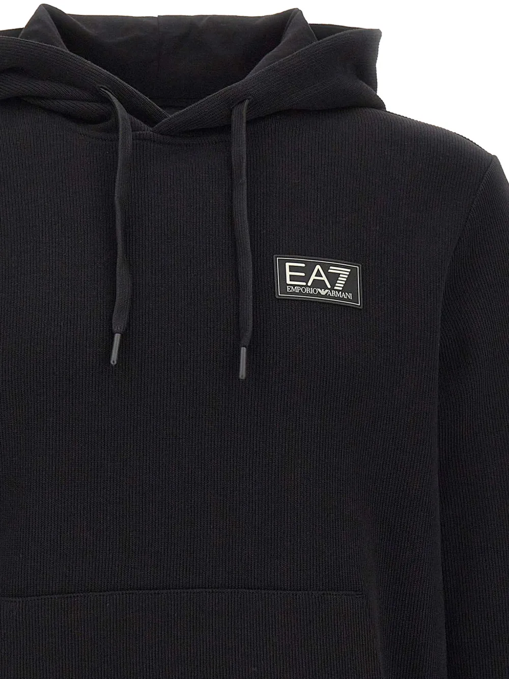 Ea7 Emporio Armani Geribbelde hoodie met logo-patch Zwart