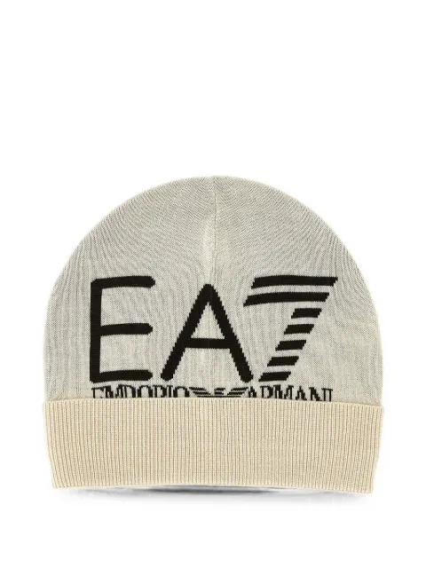 Ea7 Emporio Armani logo-jacquard ribbed-cuff beanie hat