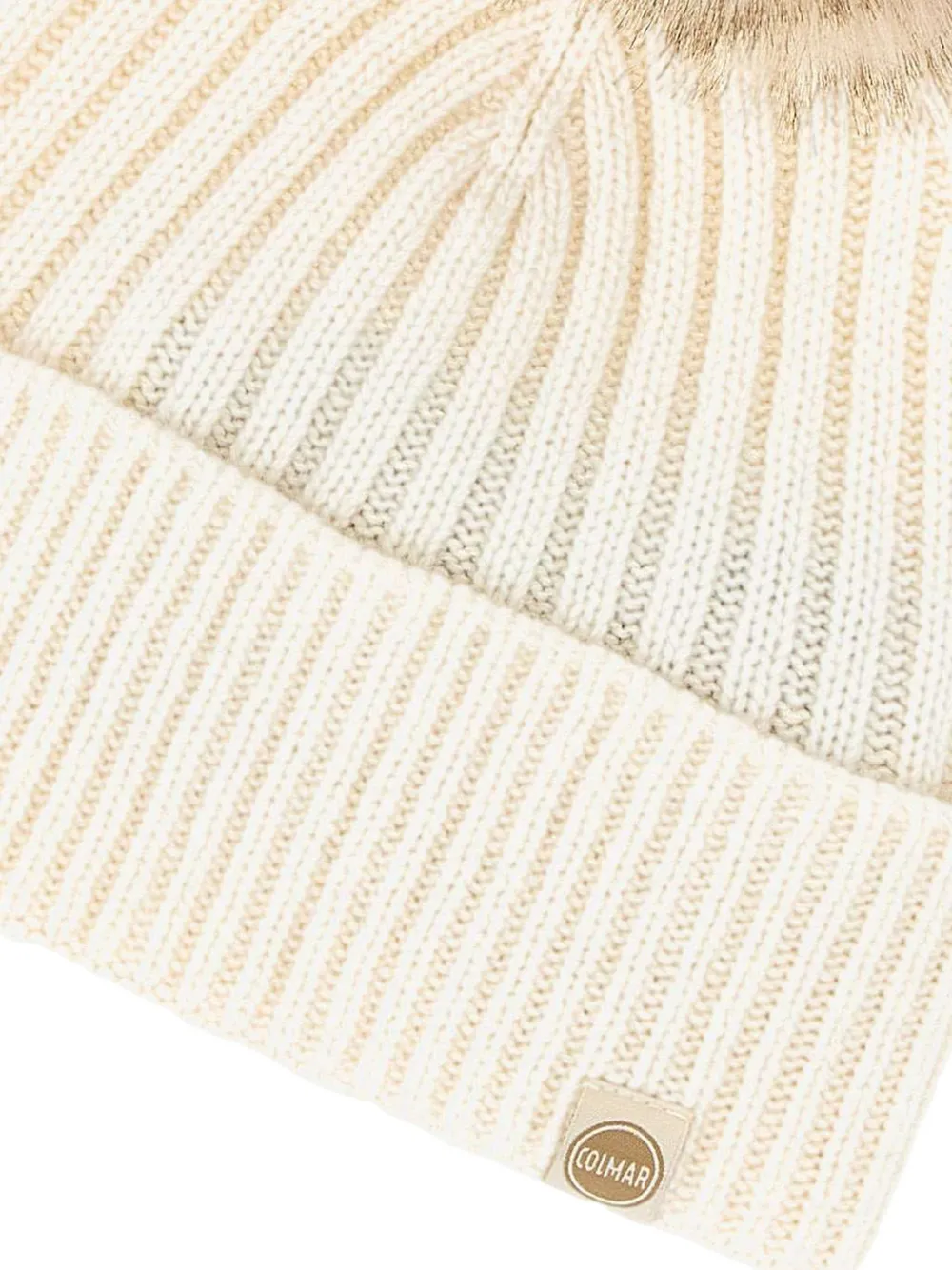 Colmar Geribbelde muts van imitatiebont met pompon Beige