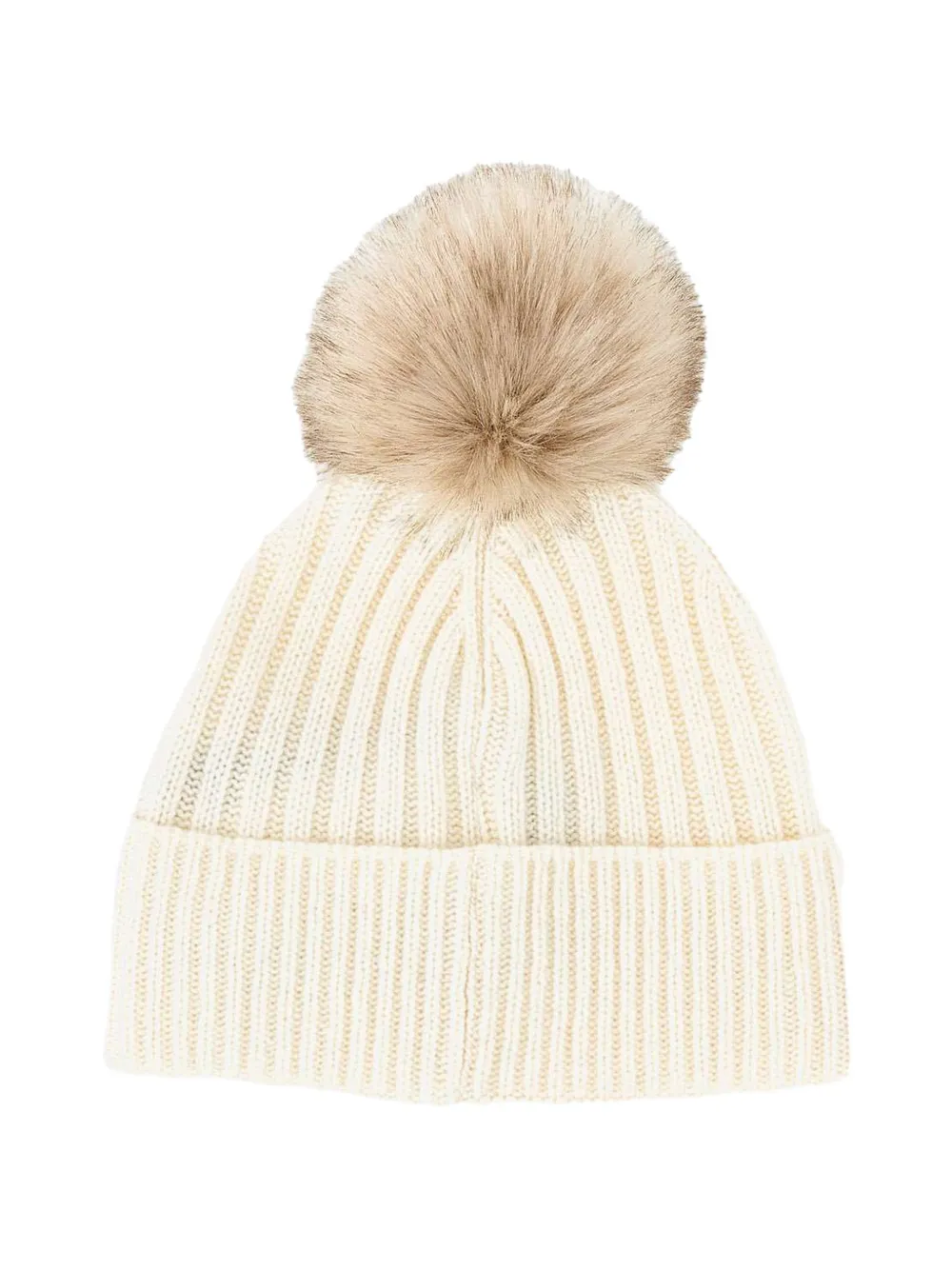 Colmar Geribbelde muts van imitatiebont met pompon Beige
