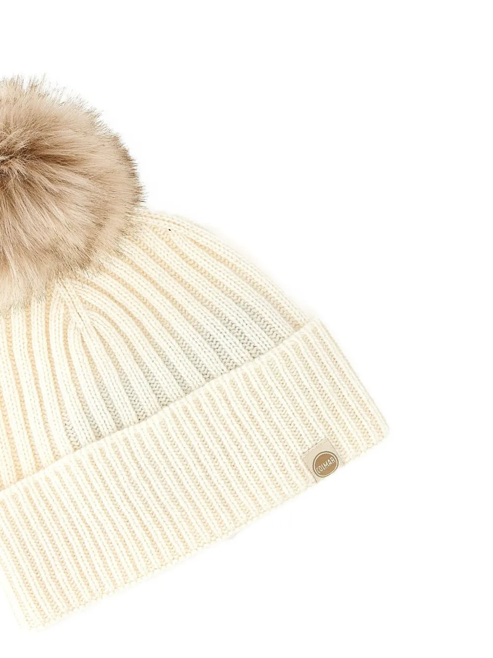 Colmar Geribbelde muts van imitatiebont met pompon Beige