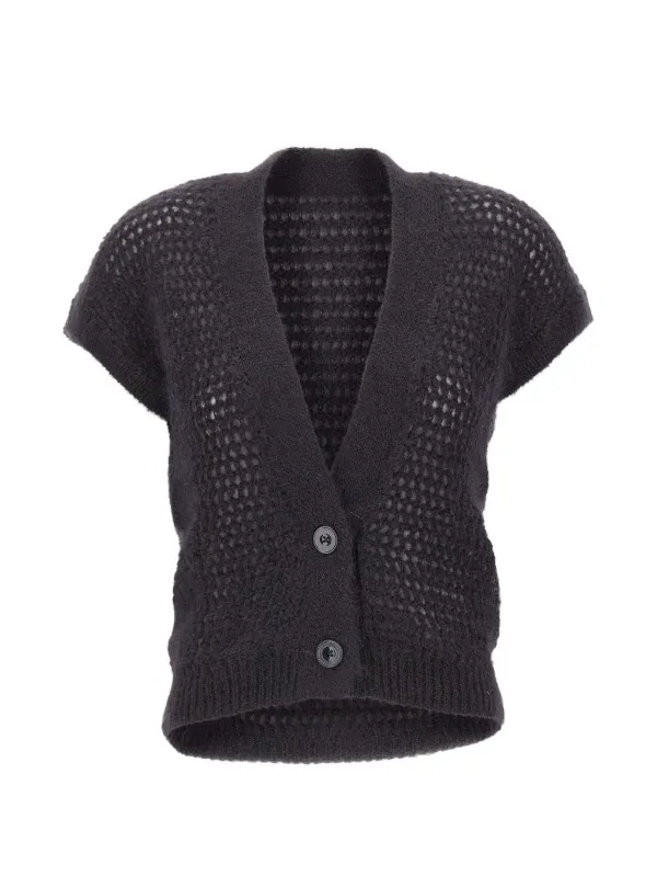 Eleventy Sleeveless Openwork-knit Cardigan in Grey