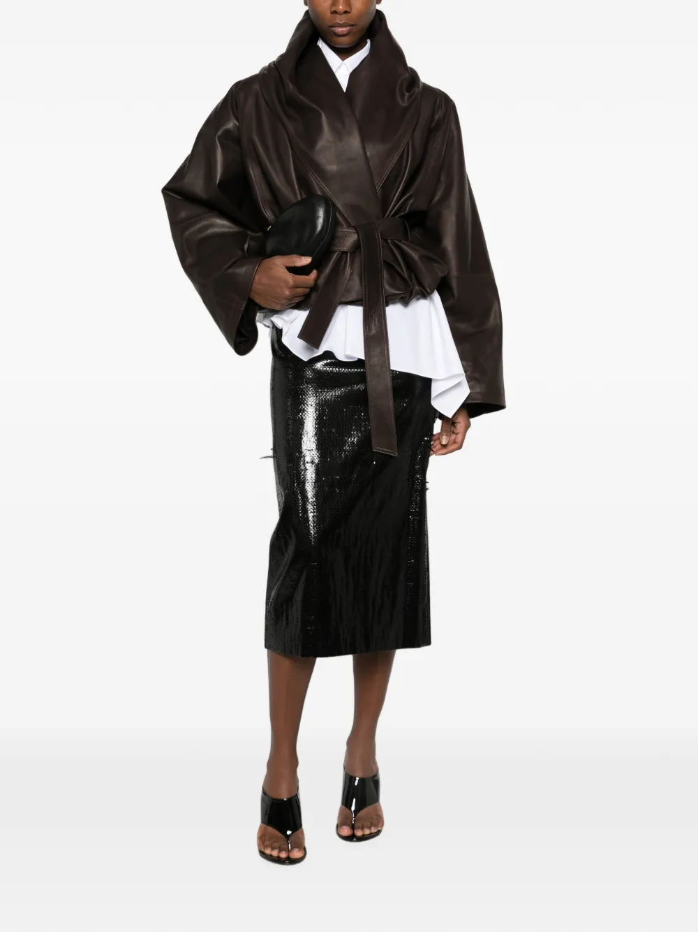Magda Butrym belted shawl-collar jacket - Marrone