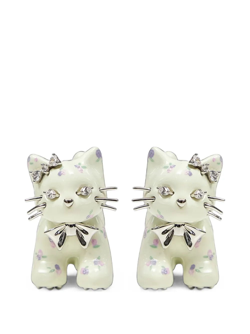 Yvmin Floral-print Cat-motif Earrings In Multi