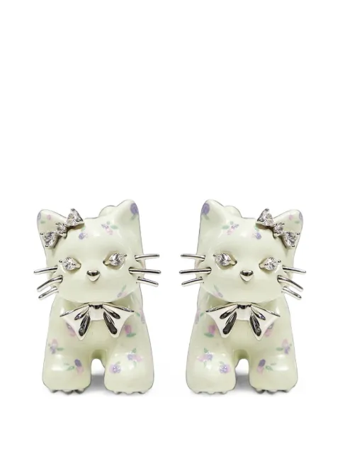 YVMIN floral-print cat-motif earrings