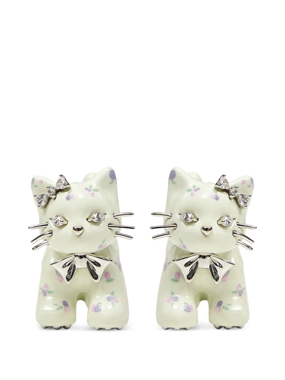 YVMIN floral-print cat-motif earrings