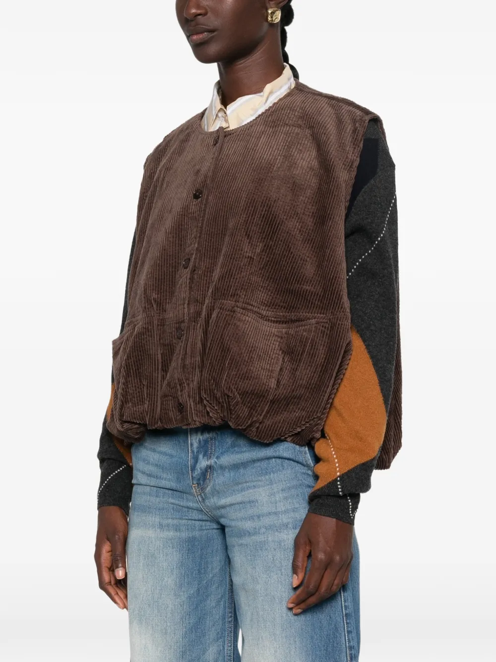 JcSophie Peace ribfluwelen bodywarmer met knopen Bruin
