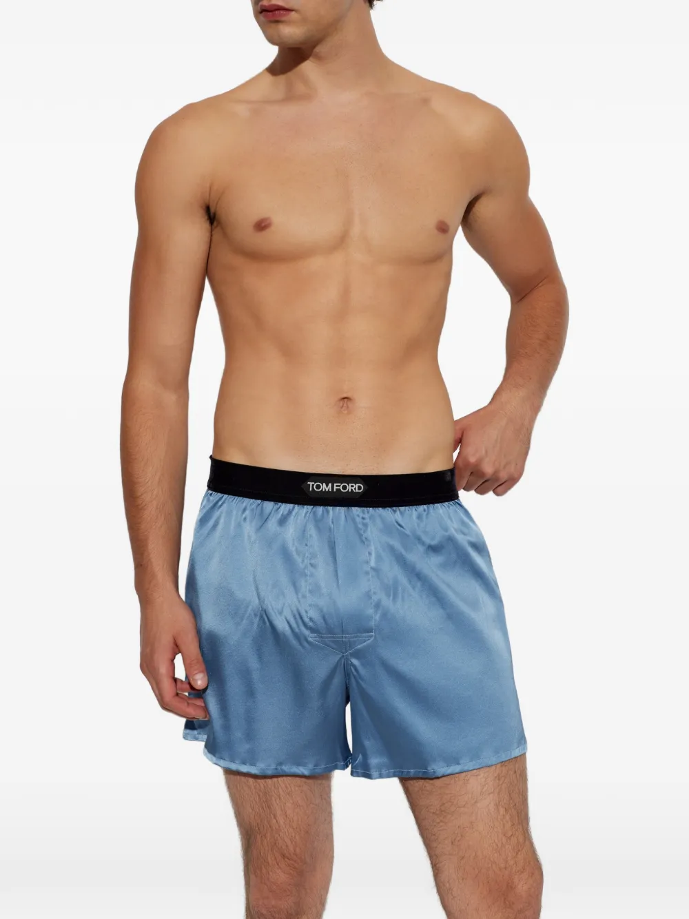 TOM FORD Zijden boxershorts met logopatch Blauw
