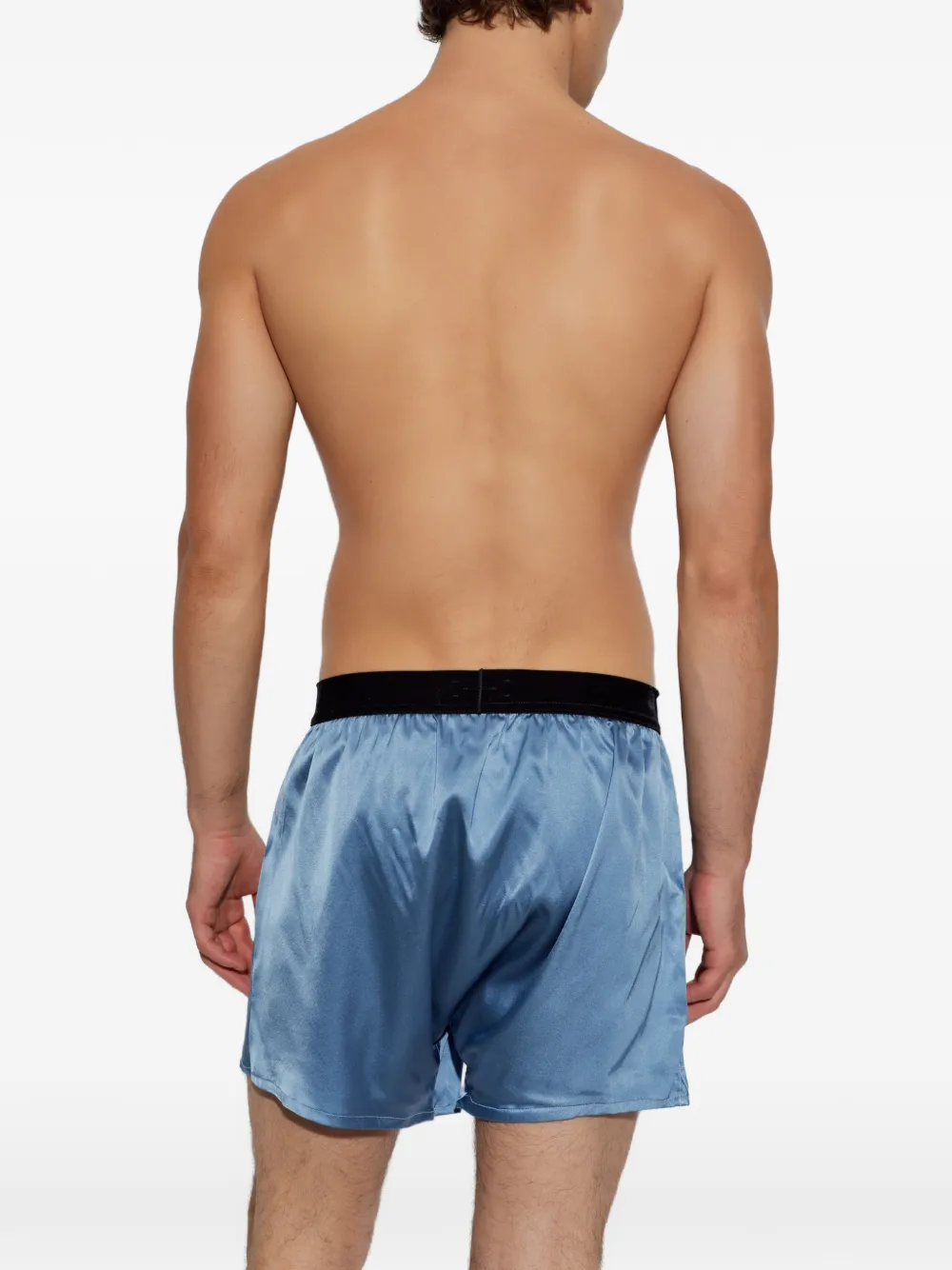 TOM FORD Zijden boxershorts met logopatch Blauw