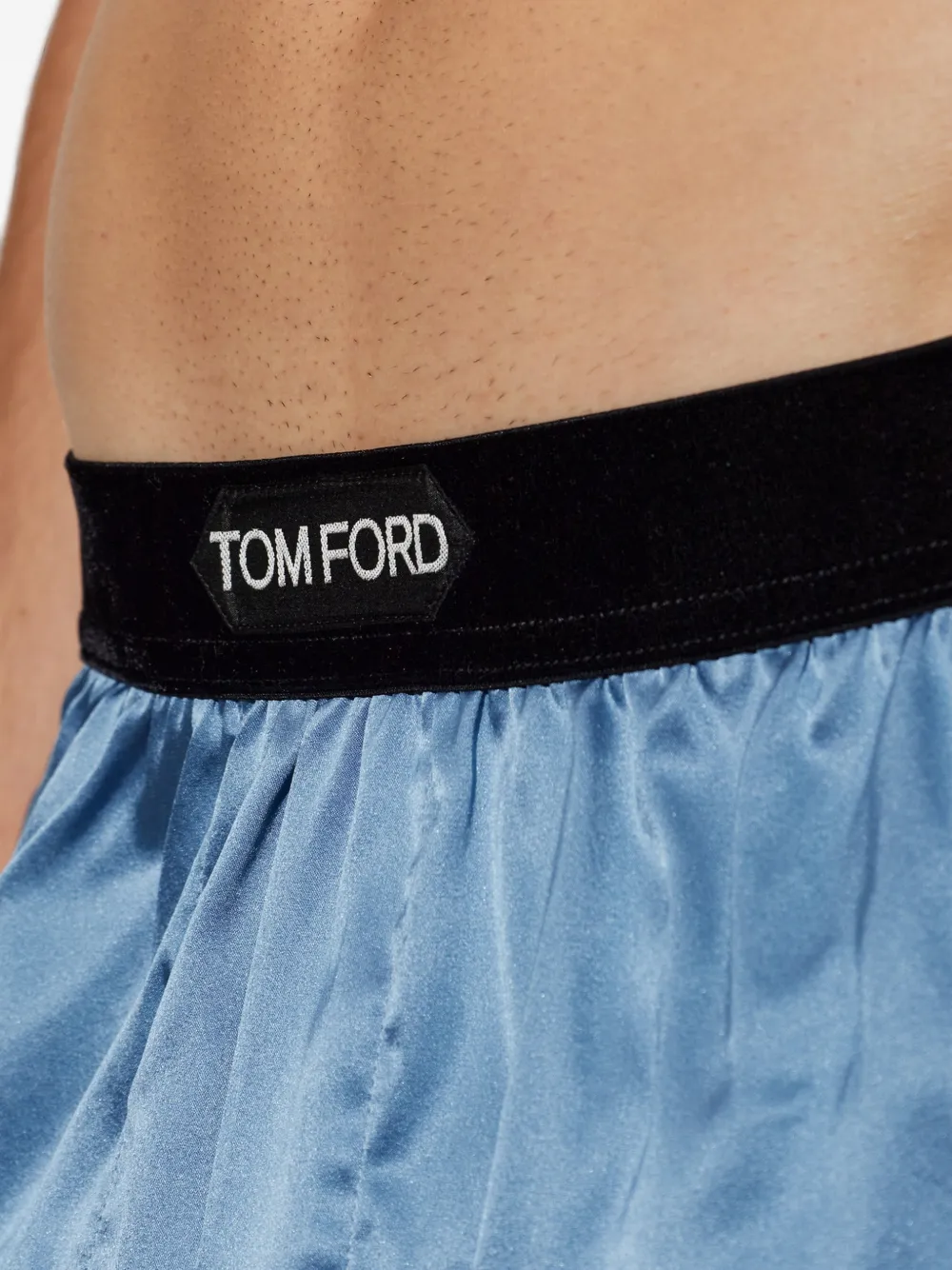 TOM FORD Zijden boxershorts met logopatch Blauw