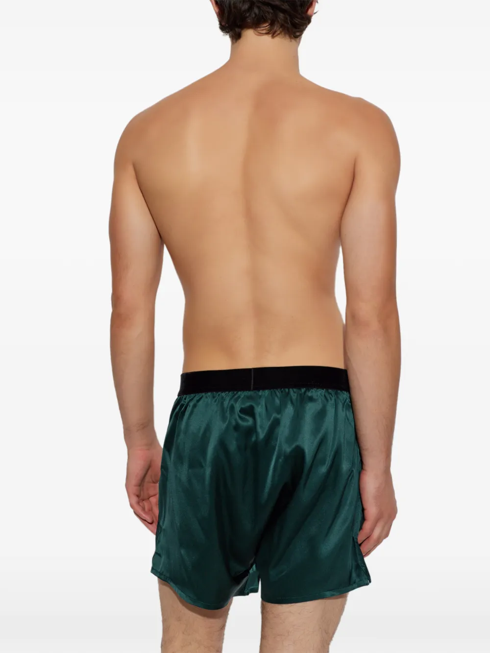 TOM FORD logo-patch silk boxer shorts Groen