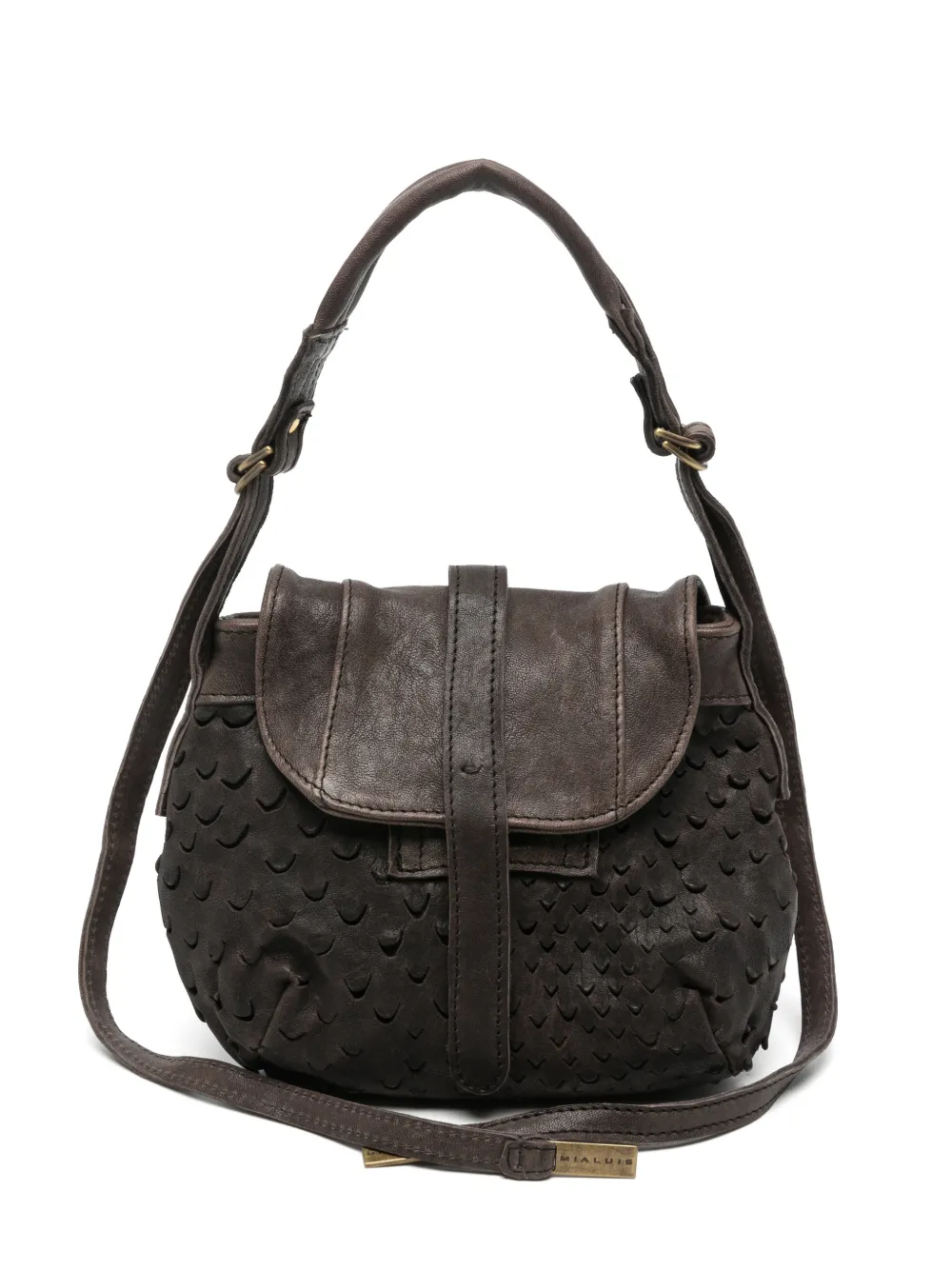 Mialuis mini Do Taipan pleated leather shoulder bag - Marrone