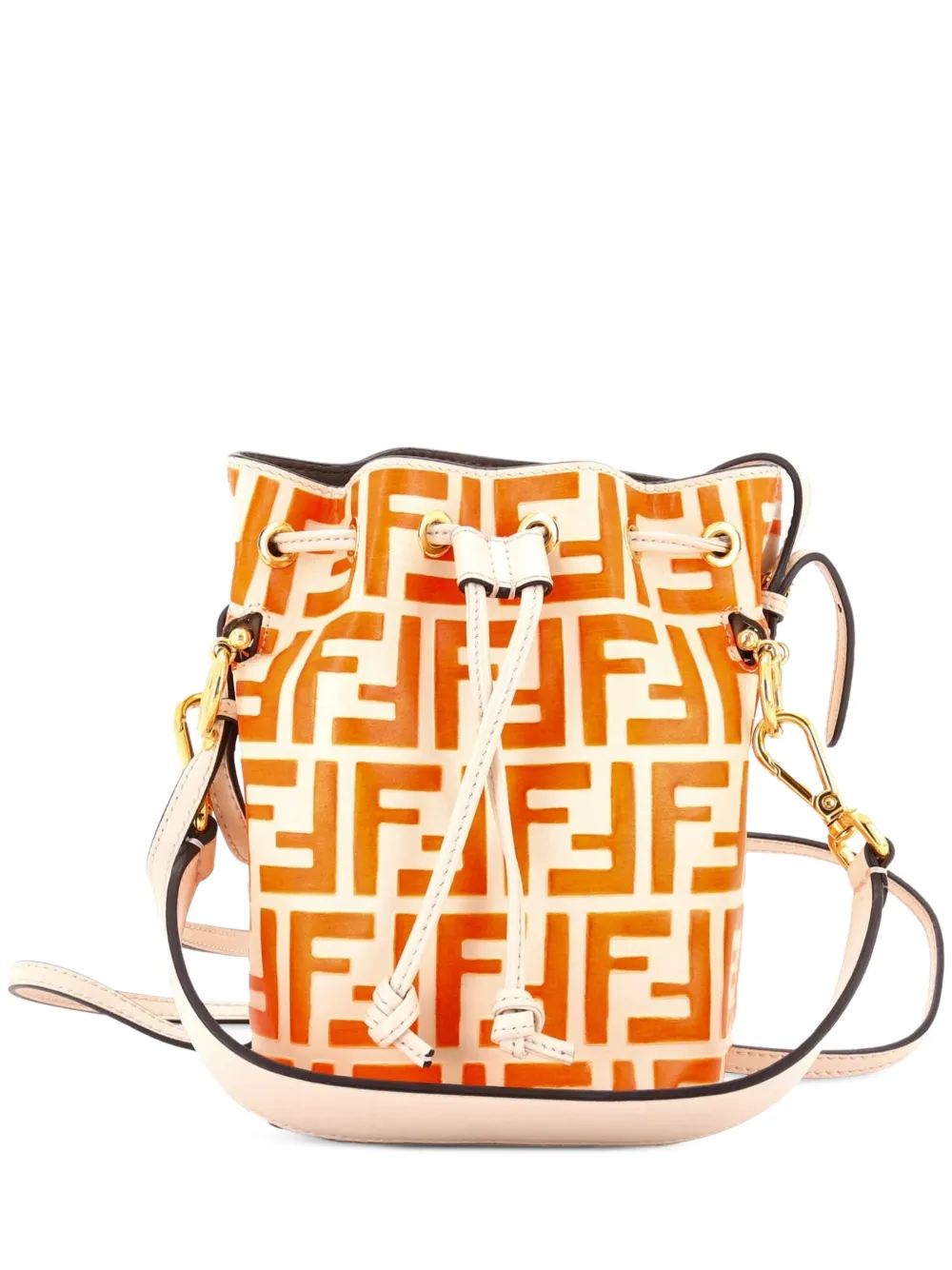 Fendi Pre-Owned Mon Tresor Zucca Embossed Leather Mini bucket bag - Arancione