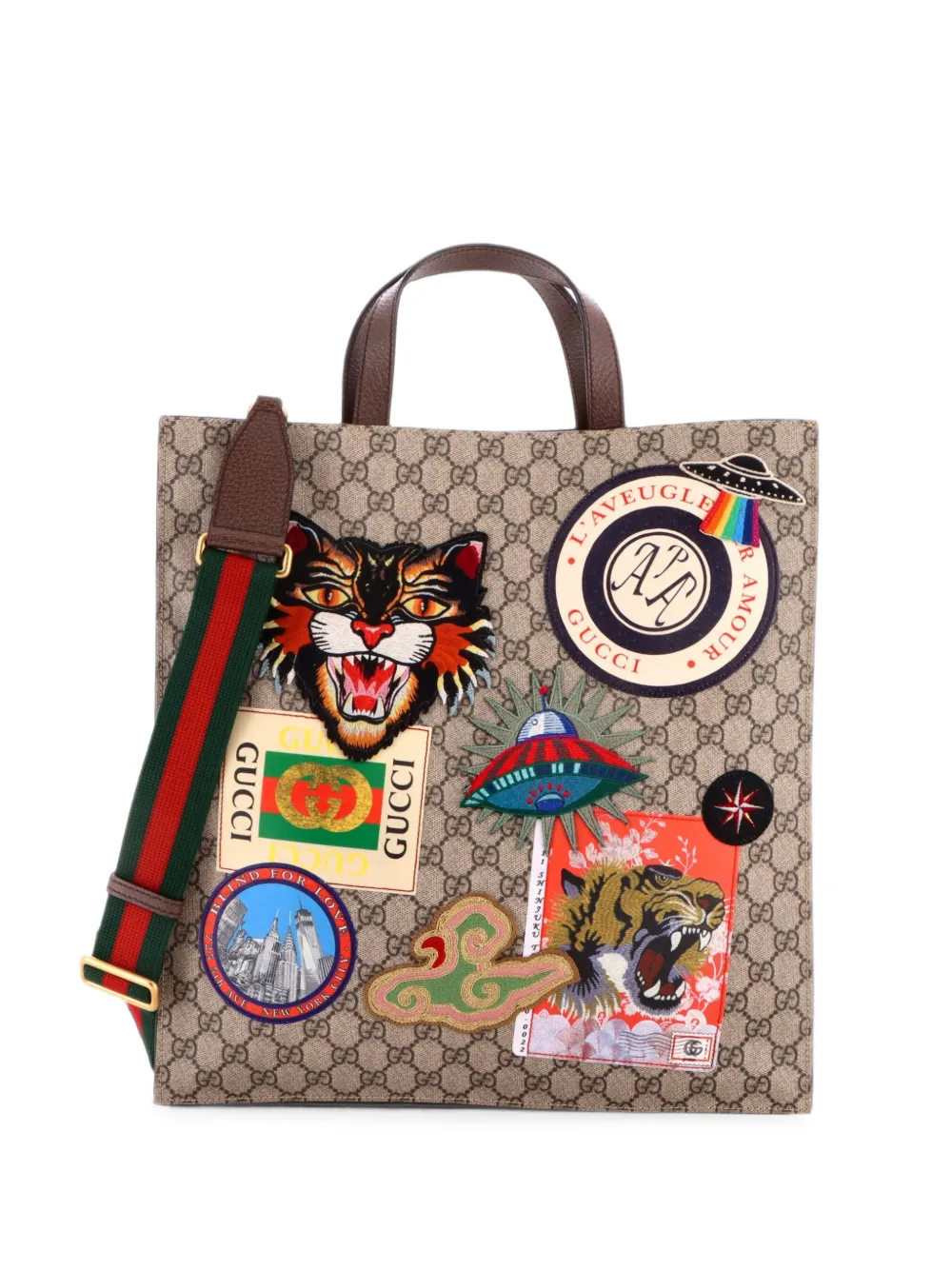 Gucci Pre-Owned Borsa tote North South Courrier convertibile in tela cerata GG con applicazioni - Marrone