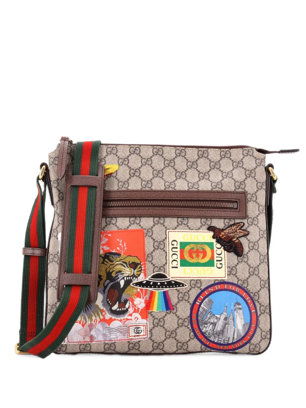 Gucci Pre-Owned Borsa a tracolla Courrier media in tela cerata GG con applicazione - Marrone