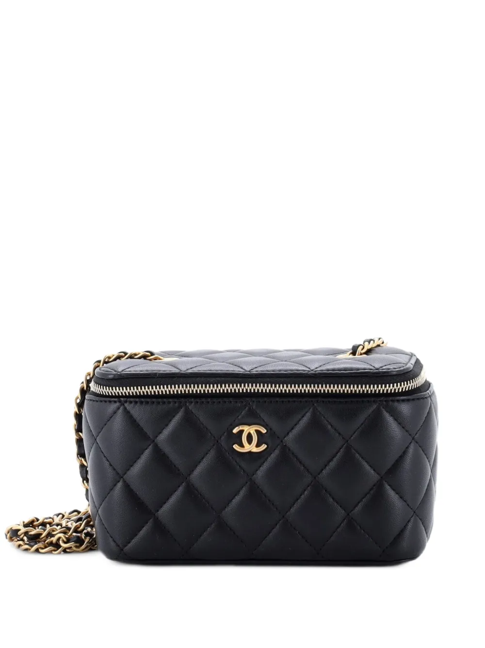 CHANEL Pre-Owned Clutch Pearl Crush Vanity in pelle di agnello trapuntata con catena - Nero