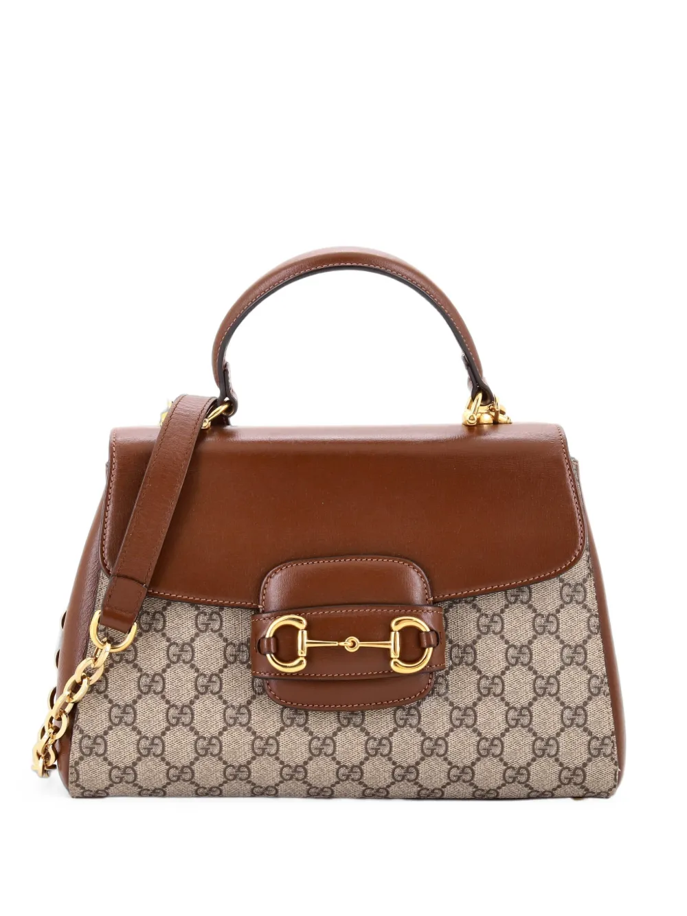 Gucci Pre-Owned Horsebit 1955 Top Handle Flap Bag GG Coated Canvas and Leather Medium satchel - Marrone