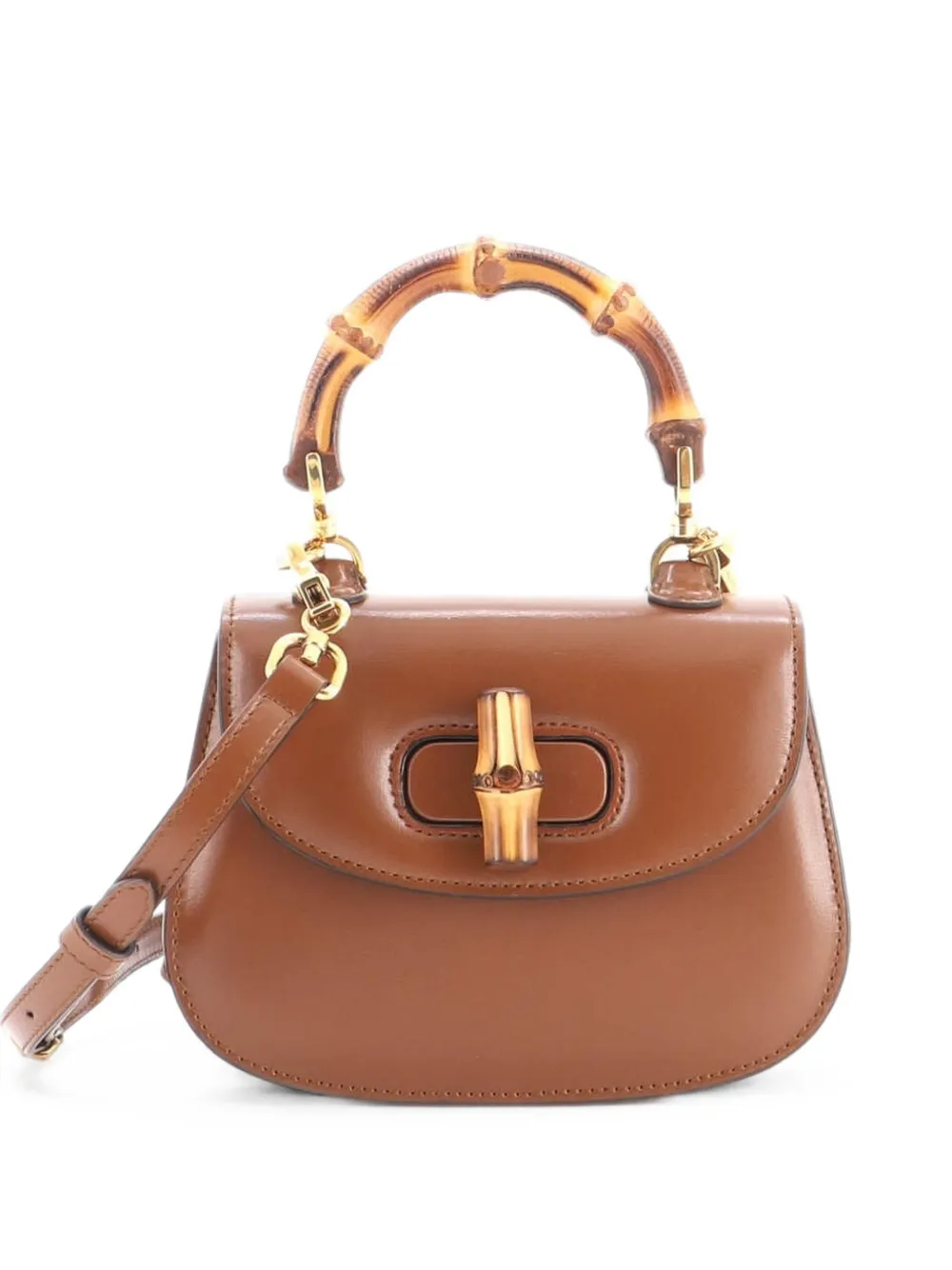 Gucci Pre-Owned Borsa a spalla 1947 mini in pelle con manico in bambù - Marrone