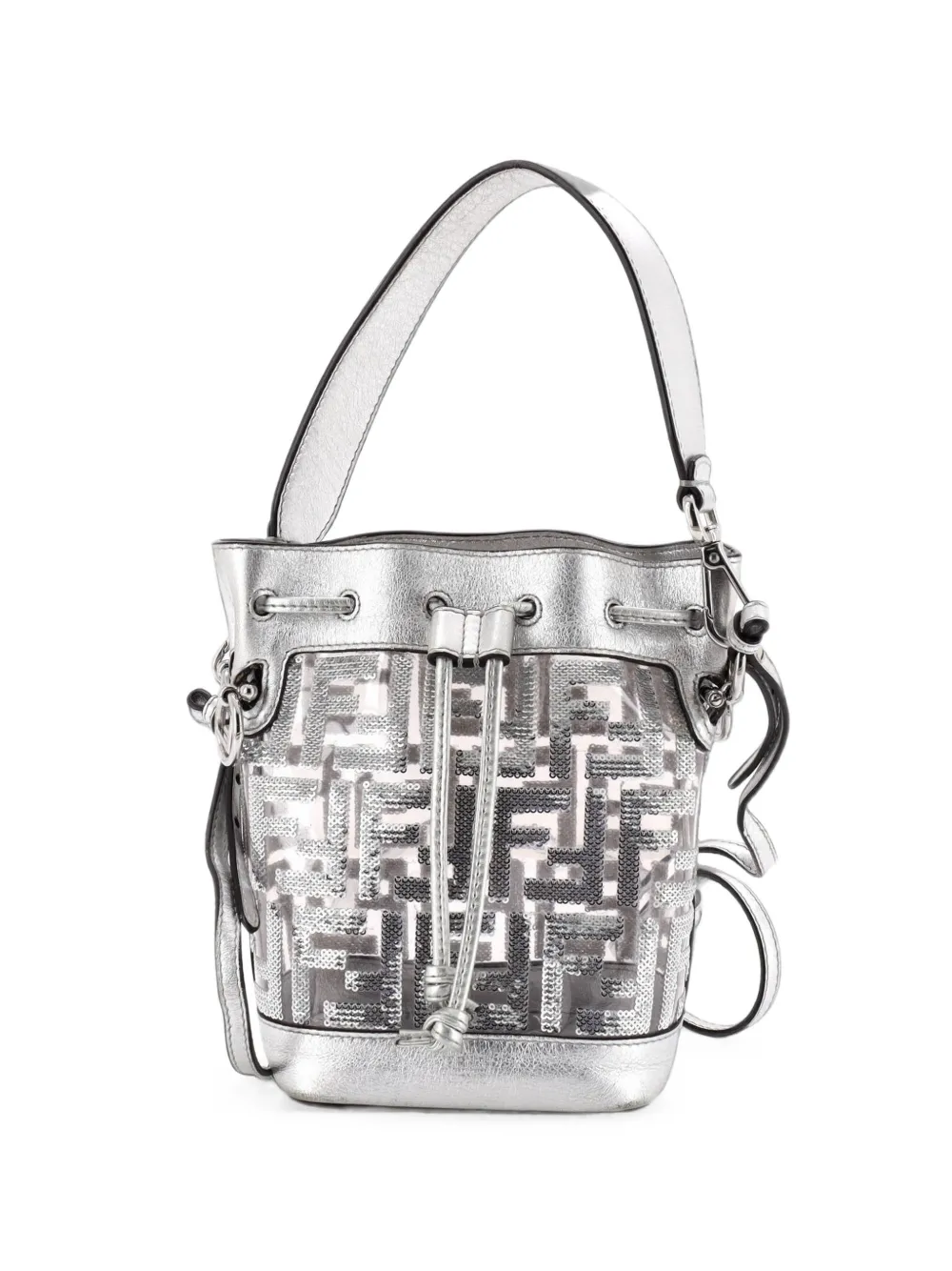 Fendi Pre-Owned Borsa a secchiello Mon Tresor mini in PVC con motivo Zucca e paillettes - Argento