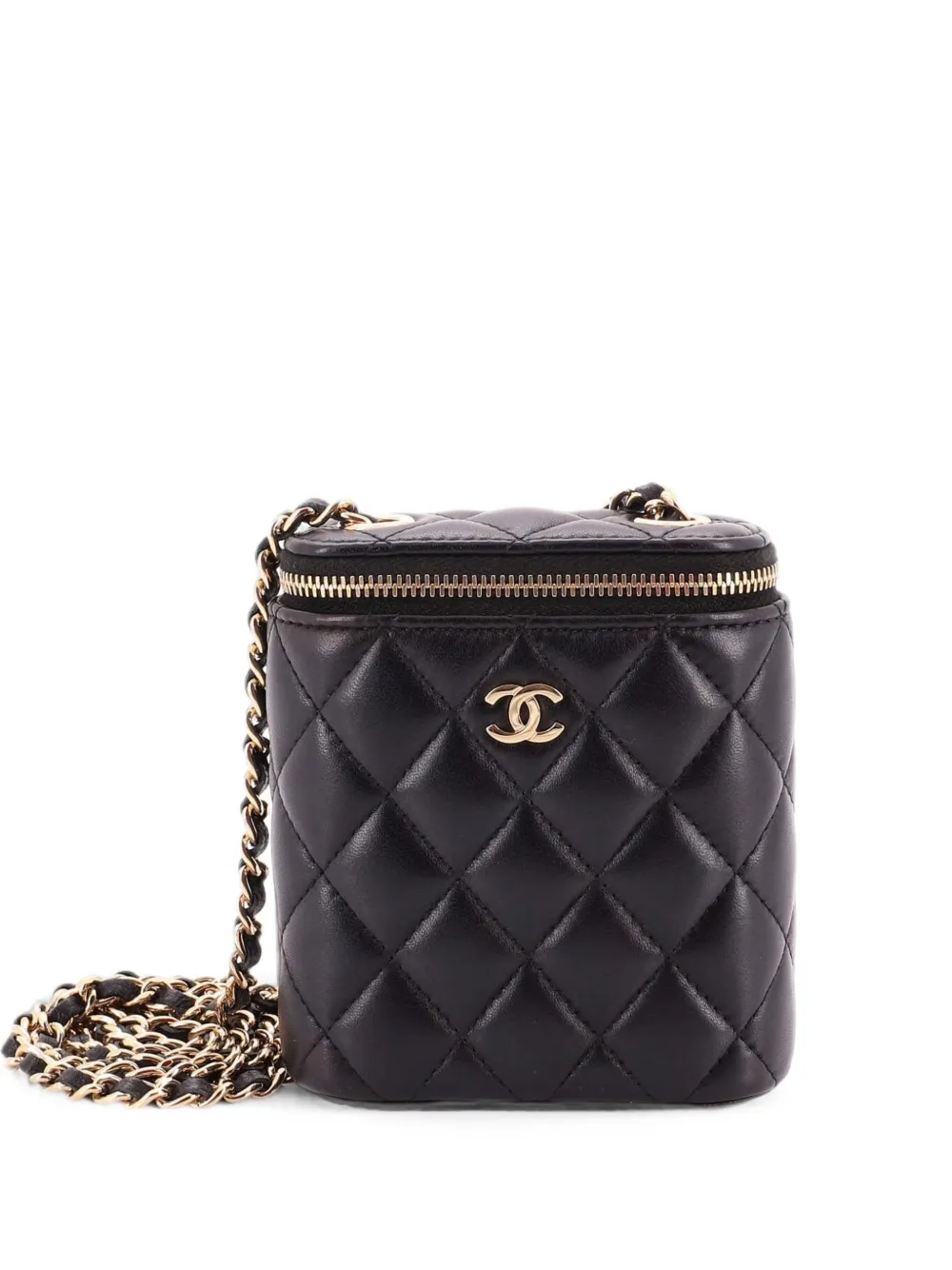 CHANEL Pre-Owned Clutch Vertical Classic Vanity Case piccola in pelle di agnello trapuntata con catena - Nero