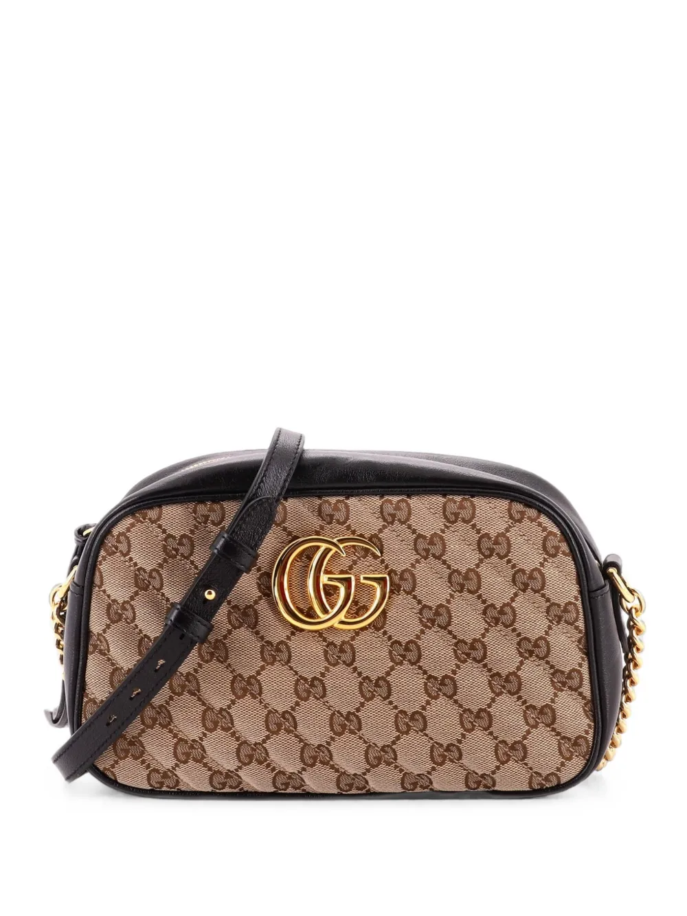 Gucci Pre-Owned Borsa a tracolla GG Marmont piccola in tela GG e pelle trapuntata con motivo diagonale - Nero