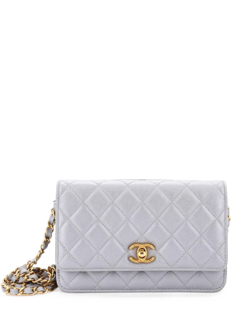 CHANEL Pre-Owned Fit For You Wallet on Chain Quilted Iridescent Caviar crossbody bag - Grigio
