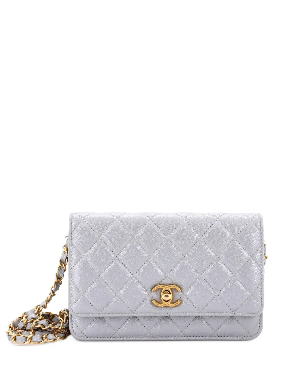 CHANEL Pre-Owned Fit For You Wallet on Chain Quilted Iridescent Caviar crossbody bag - Grigio