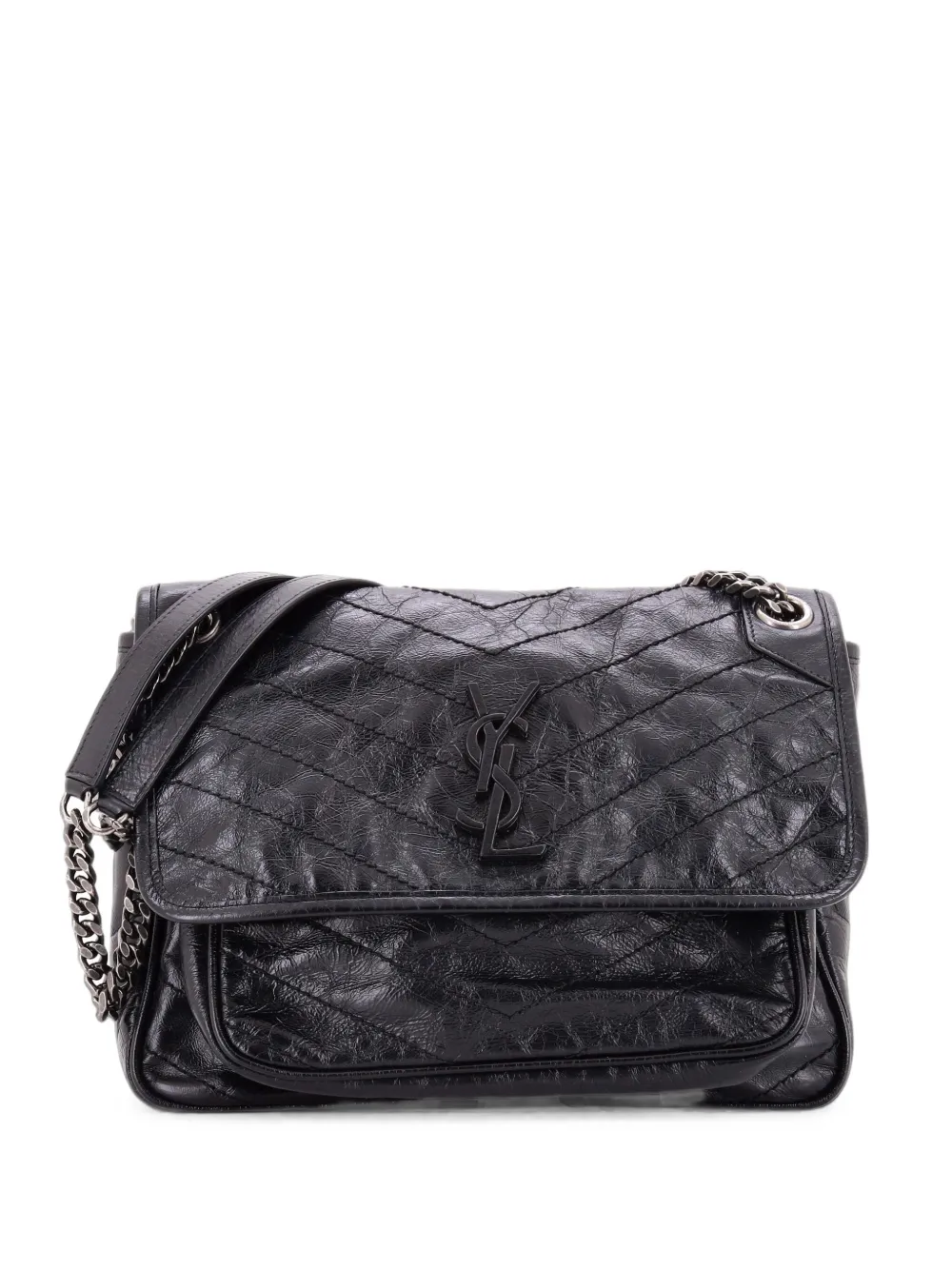 Saint Laurent Pre-Owned Niki Chain Flap Bag Matelasse Chevron Leather Medium shoulder bag - Nero