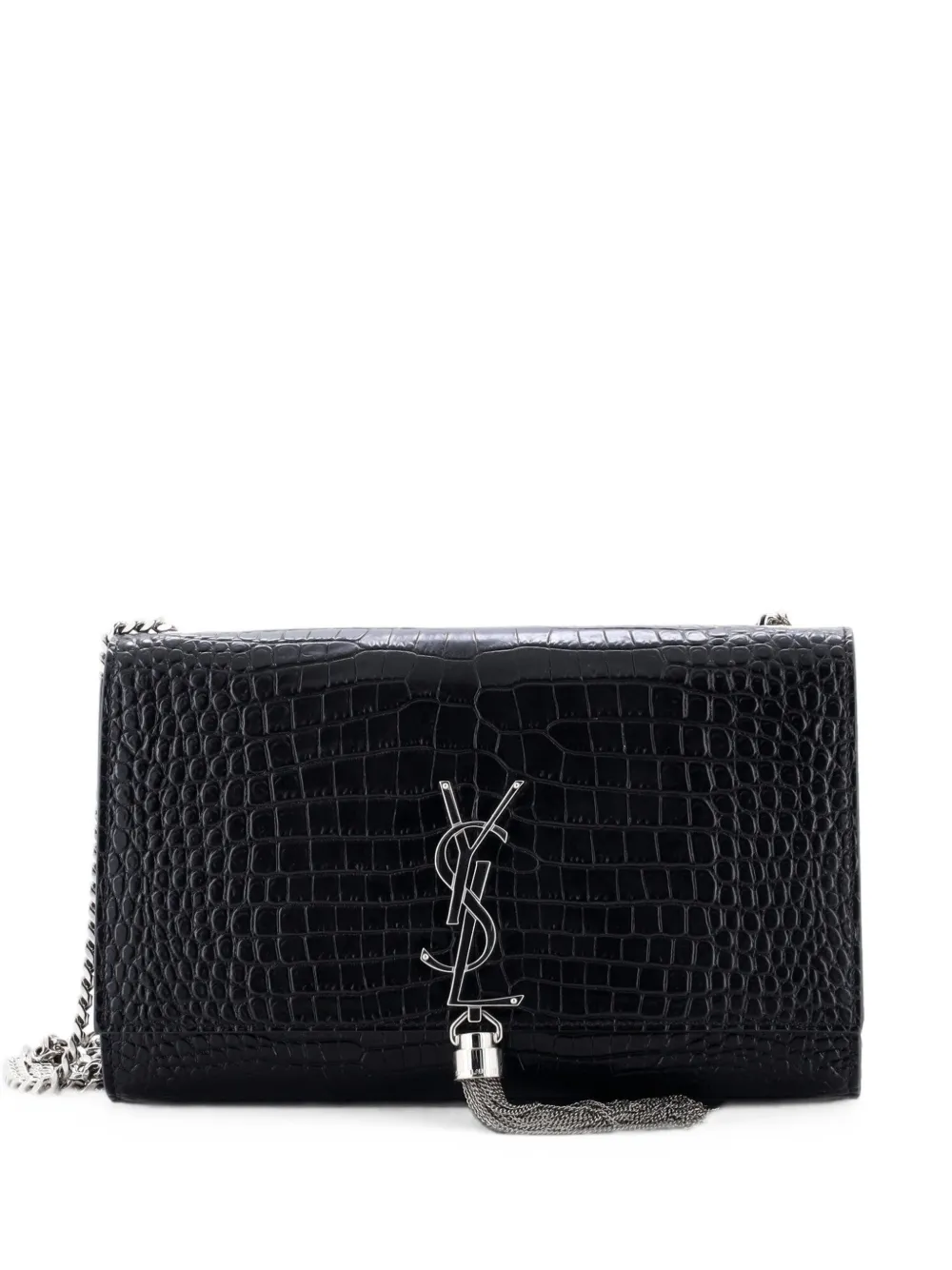 Saint Laurent Pre-Owned Classic Monogram Tassel Crocodile Embossed Leather Medium crossbody bag - Nero