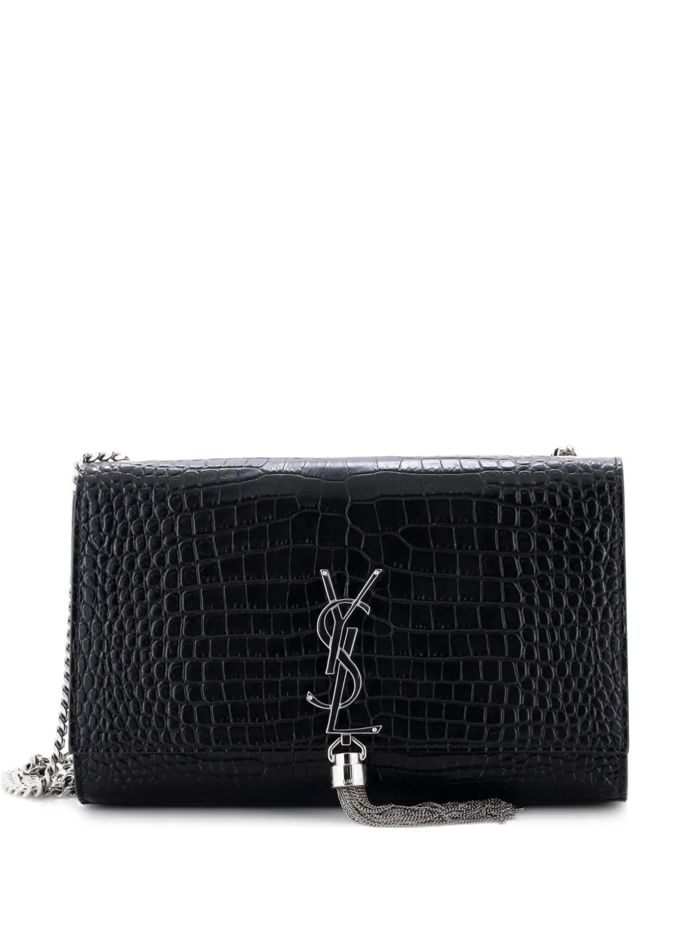 Saint Laurent Pre-Owned Classic Monogram Tassel Crocodile Embossed Leather Medium crossbody bag - Nero