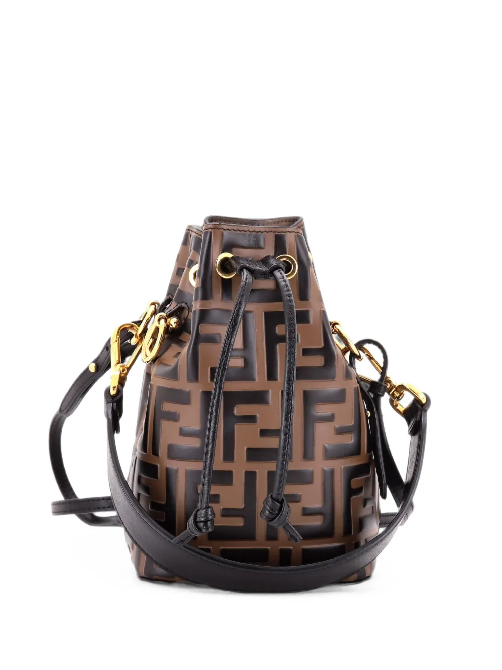 Fendi Pre-Owned Borsa a secchiello Mon Tresor mini in pelle goffrata con motivo Zucca - Marrone