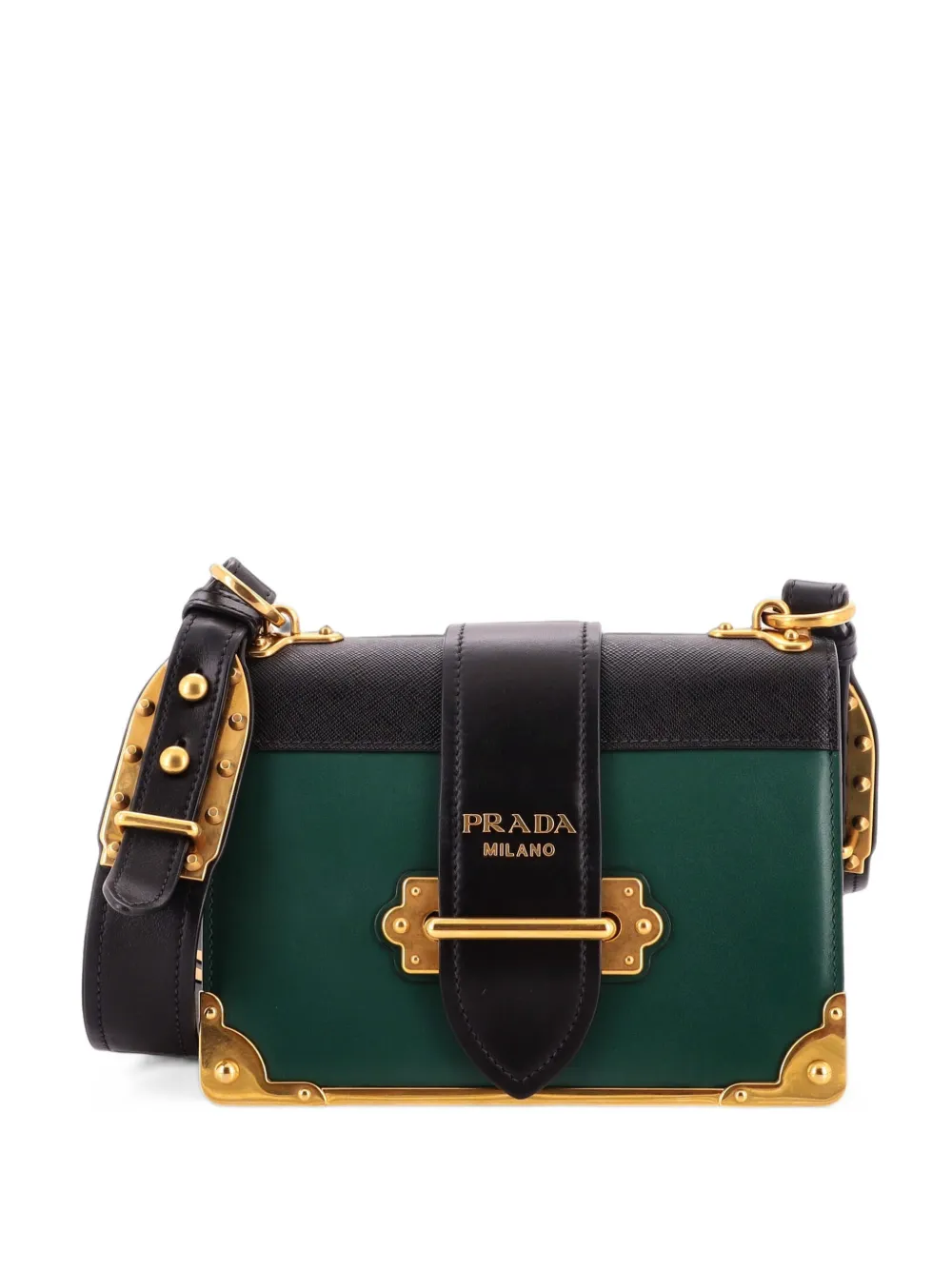 Prada Pre-Owned Borsa a tracolla piccola in pelle Cahier e pelle Saffiano - Nero